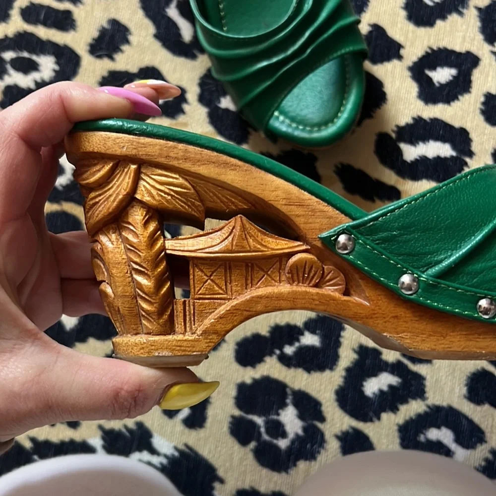 Vintage Green Satin Slide Sandals - Picture 8 of 8